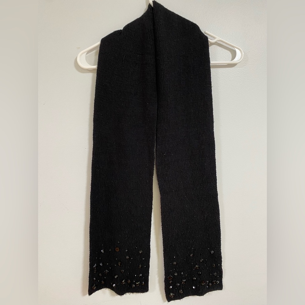 Black Winter Scarf‎ With Beaded Detail